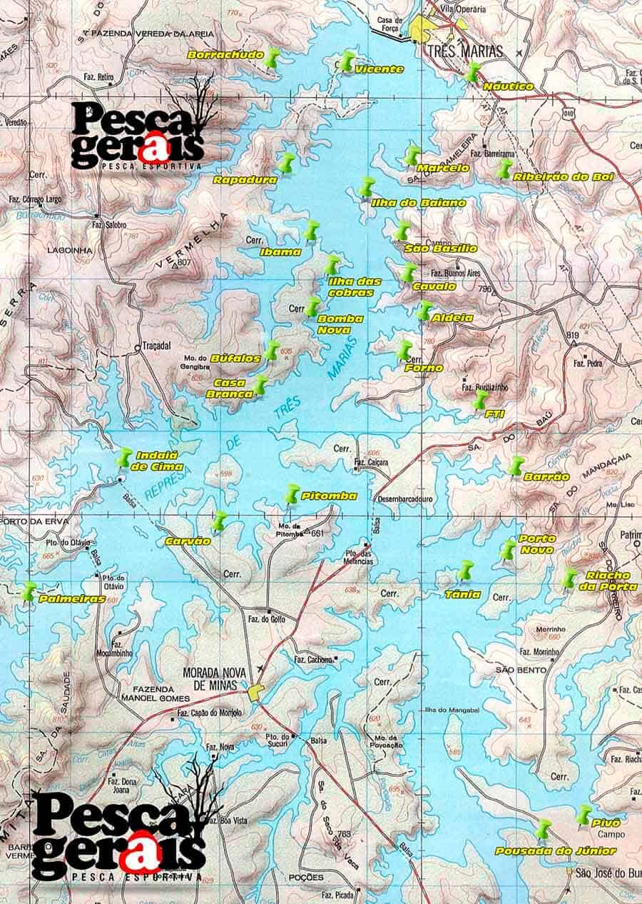 mapa completo da represa de Três Marias